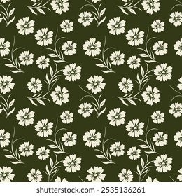 Vector seamless background Yellow minimalist abstract floral pattern Modern print on a dark background. Suitable for textile design Screensavers, covers, cards, invitations, posters, gift 
