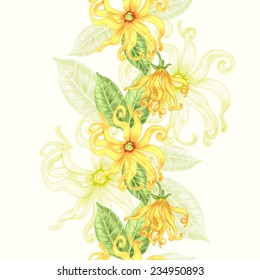 Vector seamless background. Ylang ylang. Design for fabrics, textiles, paper, wallpaper, web.  Retro. Vintage style. Floral ornament.