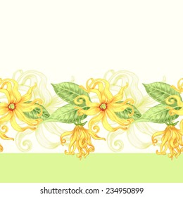Vector seamless background. Ylang ylang. Design for fabrics, textiles, paper, wallpaper, web.  Retro. Vintage style. Floral ornament.