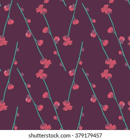 Vector seamless background.Flowers, Sakura. Purple background