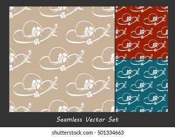 Vector seamless backgrounds. Elegant female's summer hat with flowers in retro style. Pattern for design, brochures, wrapping. Eps10