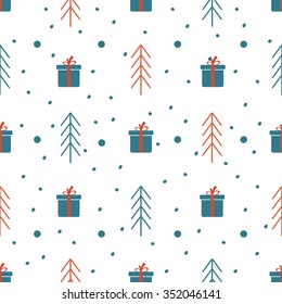Vector seamless backgrounds with winter holidays symbols. Christmas and New Year concept