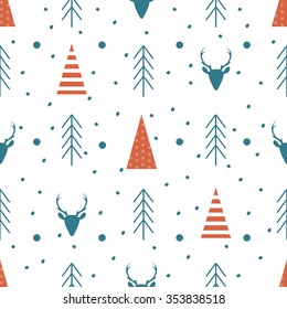 Vector seamless backgrounds with winter holidays symbols. Christmas and New Year concept
