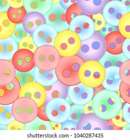 Vector seamless background,small buttons pastel colors to sew kit, there are many different types and colors in isolation, 3d, illustration.