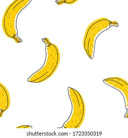 Vector seamless banana pattern in doodle hand drawn style. Coloring summer texture
