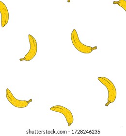 Vector seamless banana pattern in doodle hand drawn style. Coloring summer texture