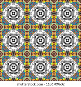 Vector seamless bandana print with paisley ornament. Cotton or silk headscarf, kerchief square pattern design, oriental style in blue, white and gray colors.