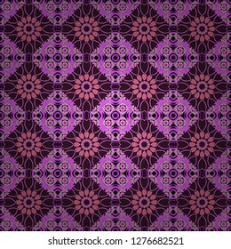 Vector seamless bandana print with paisley ornament. Cotton or silk headscarf, kerchief square pattern design, oriental style in pink, violet and brown colors.