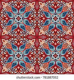 Vector seamless bandana print with paisley ornament. Cotton or silk headscarf, kerchief square pattern design, oriental style fabric.