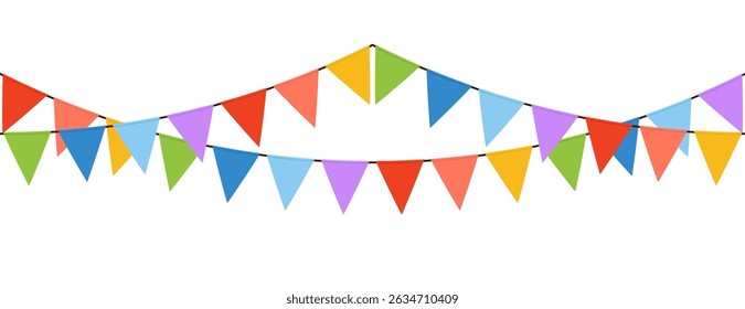 Vector seamless banner with bunting flags. Colorful garland isolated on white background