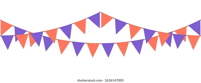 Vector seamless banner with bunting flags. Halloween color garland isolated on white background