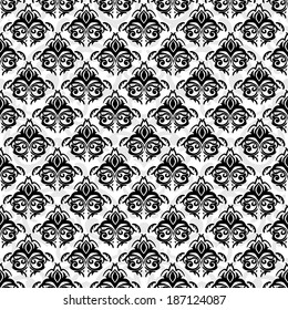 Vector seamless baroque damask luxury black and white background