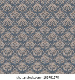 Vector seamless baroque damask luxury gold and blue background