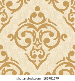 Vector seamless baroque damask luxury golden background