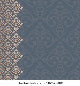 Vector seamless baroque damask luxury gold and blue background