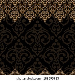 Vector seamless baroque damask luxury black and golden border frame