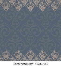 Vector seamless baroque damask luxury gold and blue background