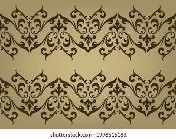 Vector seamless baroque ornament. Exquisite victorian wallpaper with leafs and flowers. Perfect set for vintage decoration and illustration