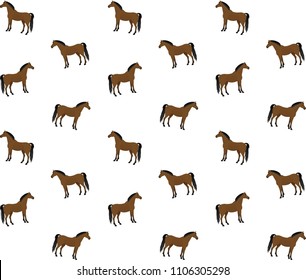 vector seamless bay brown horse pattern standing isolated on white background