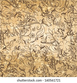 Vector seamless beautiful abstract retro grunge vintage floral background illustration