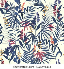 vector seamless beautiful artistic bright tropical pattern with exotic forest. Colorful original stylish floral background print, bright rainbow colors on white vector seamless beautiful artistic bright tropical pattern with exotic forest. Colorful original stylish floral background print, bright rainbow colors on white