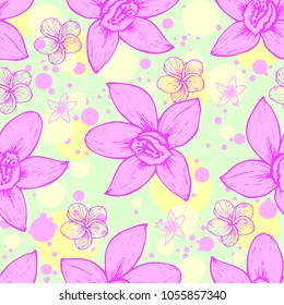 vector seamless beautiful artistic bright tropical pattern, summer beach fun, original stylish floral background print