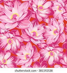 vector seamless beautiful artistic graphical lotus flower pattern, pond flora, spring summer time, bright, stylish floral background print