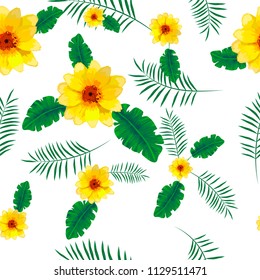 vector seamless beautiful artistic tropical pattern with exotic forest. Colorful original stylish floral print background, bright colors on white background. flowers