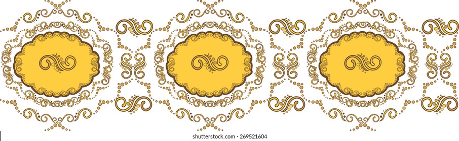 vector seamless beautiful border with golden vignettes