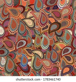Vector. Seamless Beautiful fabric pattern. Doodles orange, pink and brown on colors.