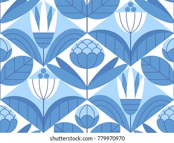 Vector seamless beautiful floral pattern. Geometric design. Scandinavian style.