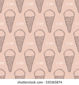  Vector seamless  beige pattern with ice cream.    Hand drawn ice cream seamless pattern.