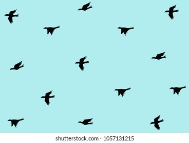 Vector seamless bird flying on blue background.
