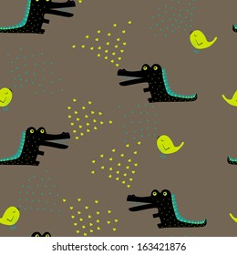 The vector seamless with birds and alligators