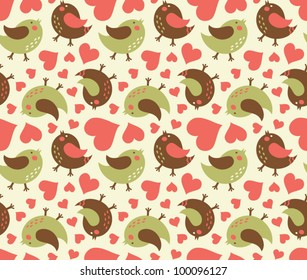 vector seamless with birds and hearts