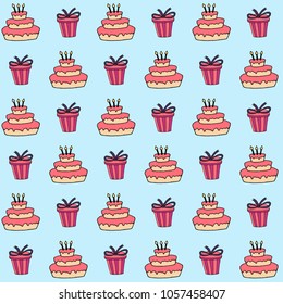 Vector seamless birthday pattern cake and gift