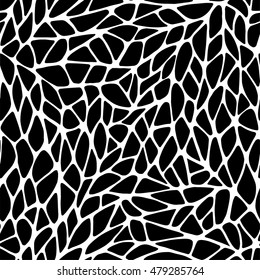 Vector seamless black abstract hand-drawn pattern. Modern stylish texture of leaf pattern. Repeating abstract background. Vector repeating pattern for textile texture. Dark black and white pattern 