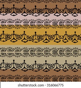 Vector seamless black and brown  ethnic pattern hand drawn 