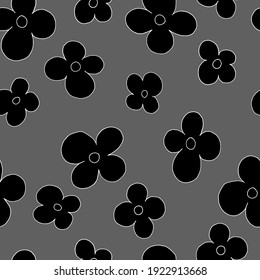 vector seamless black and grey   pattern simple flowers botanical illustration for background, wallpaper, textile, fabric, clothing, paper, postcards, 