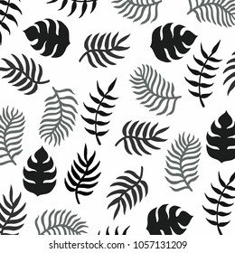 Vector seamless black leaf on white.