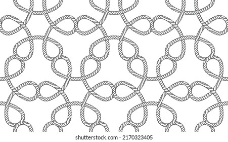 Vector seamless black line template composed of intertwined ropes. Isolated on white background.