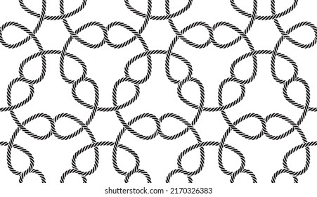 Vector seamless black line template composed of intertwined ropes. Isolated on white background.