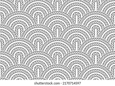 Plantilla de línea negra sin fisuras vectorial compuesta por cuerdas semicirculares. Aislado sobre fondo blanco.