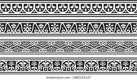Vector seamless black monochrome border, Pompeii frame. Endless Neopolitan ornament. Art of Ancient Rome.
