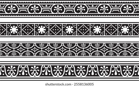 Vector seamless black monochrome border, Pompeii frame. Endless Neopolitan ornament. Art of Ancient Rome.
