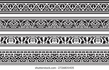 Borda monocromática preta sem emenda do vetor, moldura de Pompeia. Ornamento neopolitano sem fim. Arte da Roma Antiga.
