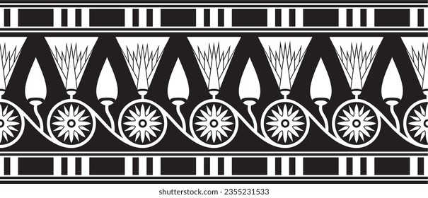 Vector seamless black monochrome Egyptian ornament. Endless border, ancient Egypt frame.
