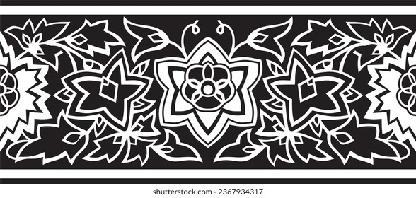 Vector seamless black monochrome national Indian ornament. Endless ethnic pattern of indus civilization
