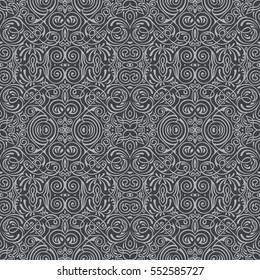 Vector seamless black pattern with art ornament. Vintage elements for design in Victorian style. Ornamental lace tracery background. Ornate floral decor for wallpaper. Endless texture