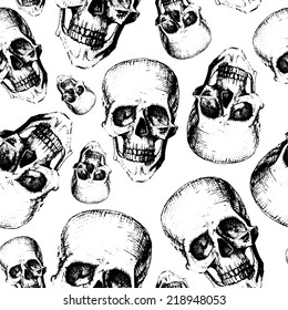 Vector seamless - black skulls on white background